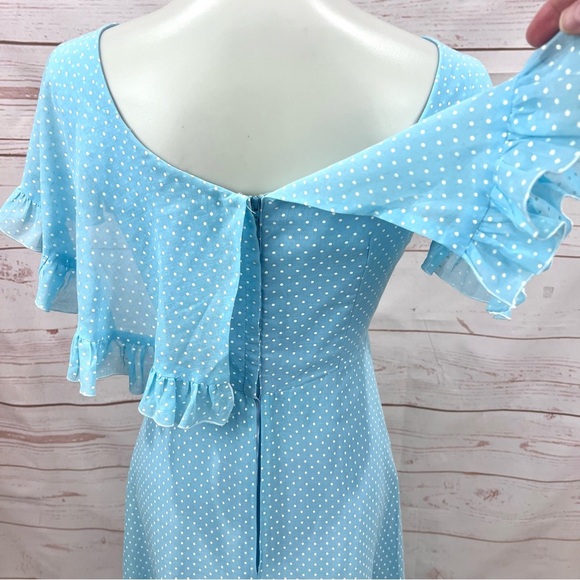 Vintage 60’s Mid Century House of Bianchi Polka Dot Ruffle Cape Maxi Dress - Picture 9 of 11